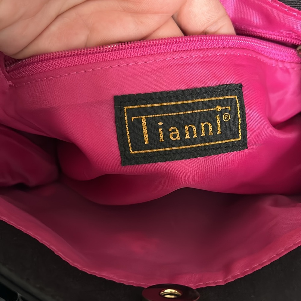Tianni | vintage VTG bag with embroidered Bees bugs plastic faux bamboo handles - Picture 8 of 11